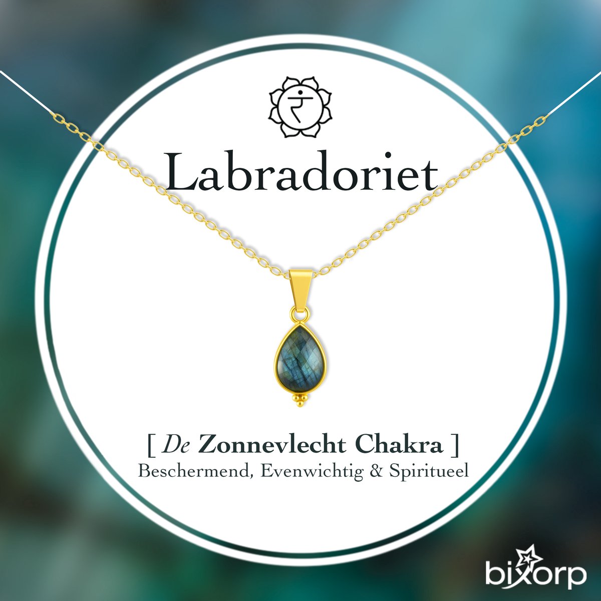Bixorp Labradoriet Druppel Ketting - Goud Verguld S925 Zilver + Edelsteen Hanger - Traan Bedel - Spirituele Chakra Ketting met Cadeau Kaartje - 45cm + 5cm verstelbaar