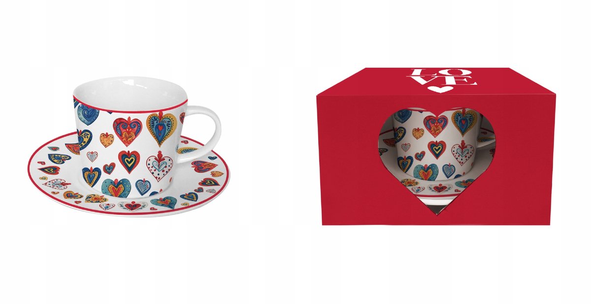 Kop en Schotel "Kleurrijke Harten 3" - New Bone China Porselein