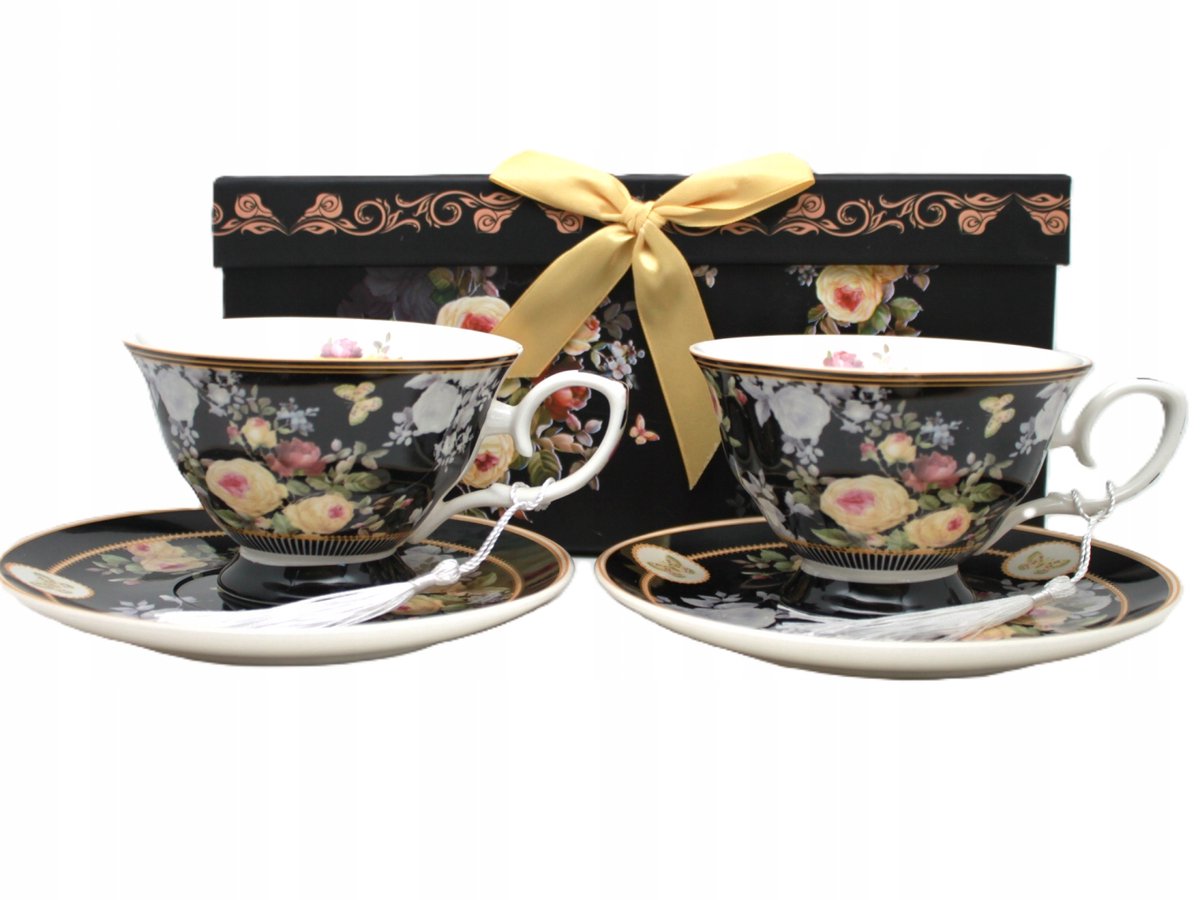 Luxe Porseleinen Theekopjes met Bloemendecor 220ml - Set van 2