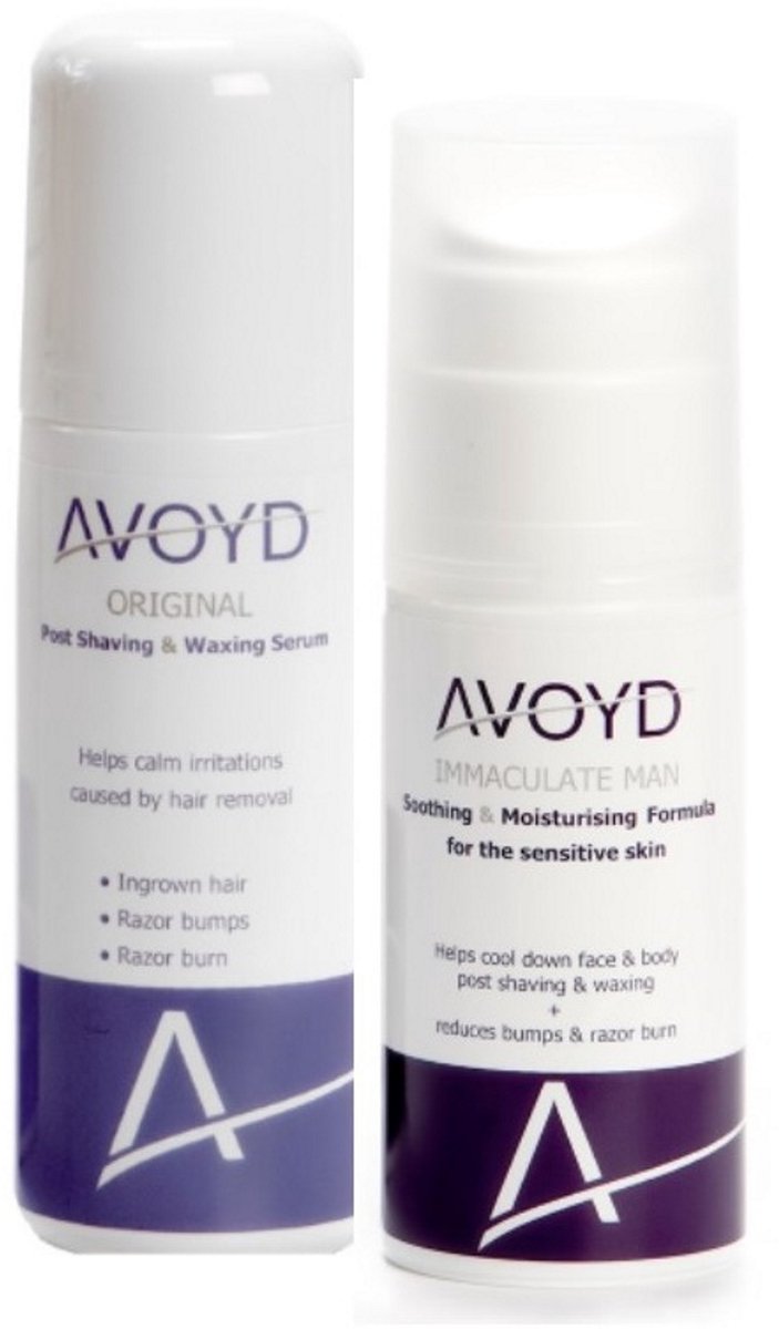 Avoyd Comfortpakket man - Set van 2 producten - Avoyd Original 90ml + Avoyd Immaculate Man 50ml - voor een gezonde gladde huid zonder ingegroeide haartjes, scheerirritatie & rode scheerbultjes