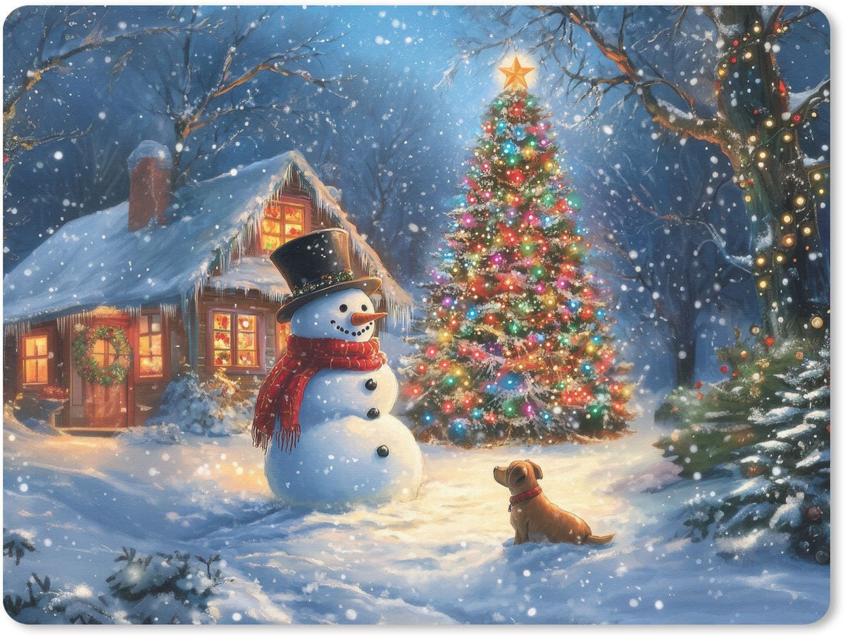 Muismat 23x19 cm - Mousepad Kerstwonder - Winteravond - Kleurrijk - Muismatten