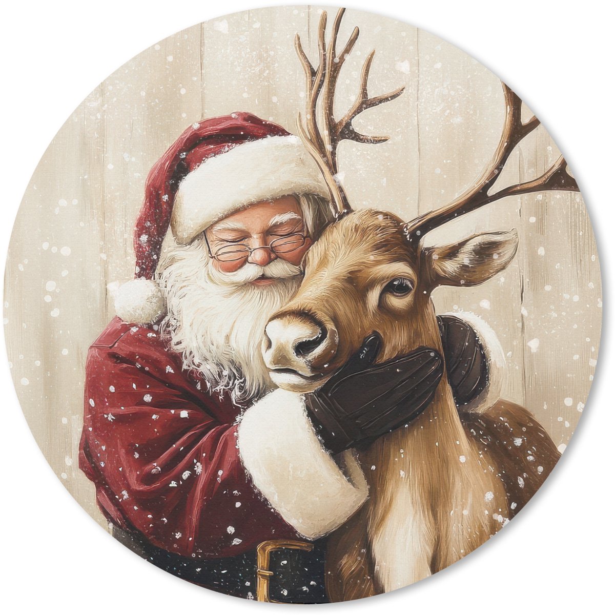 Muismat rond 50x50 cm - Mousepad Kerstman - Rendier - Sneeuw - Kleurrijk - Ronde muismatten