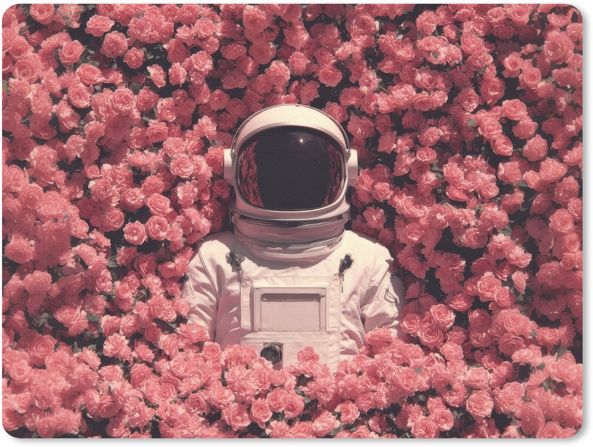 Muismat 23x19 cm - Mousepad Bloemen - Roze - Astronaut - Muismatten