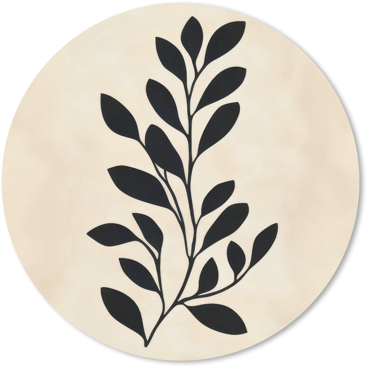 Muismat rond 20x20 cm - Mousepad Minimalistisch - Tak - Bladeren - Zwart - Ronde muismatten