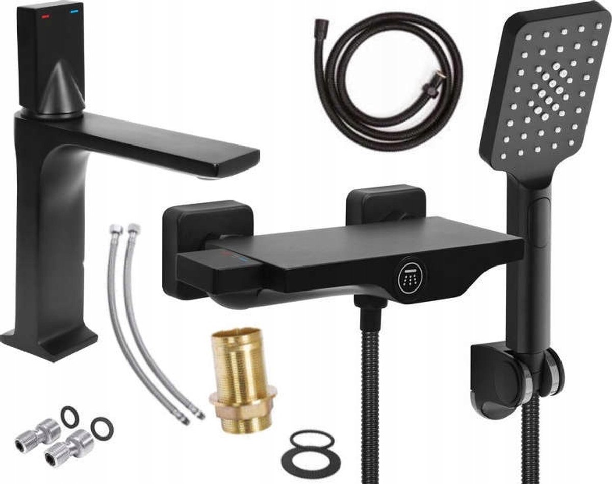 Douche- en Wastafelkraan Set Noir 2 - Zwart Thermostatisch