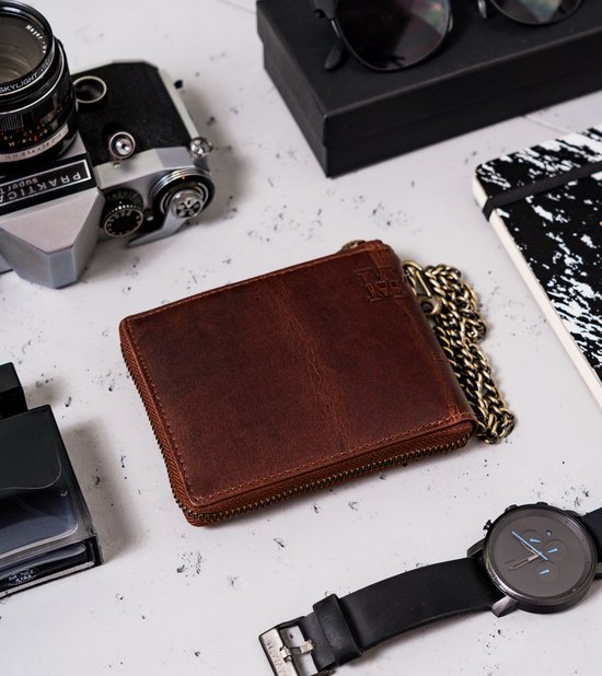 Dames Portemonnee Met Rits Rondom Cognac - Barneys Leather