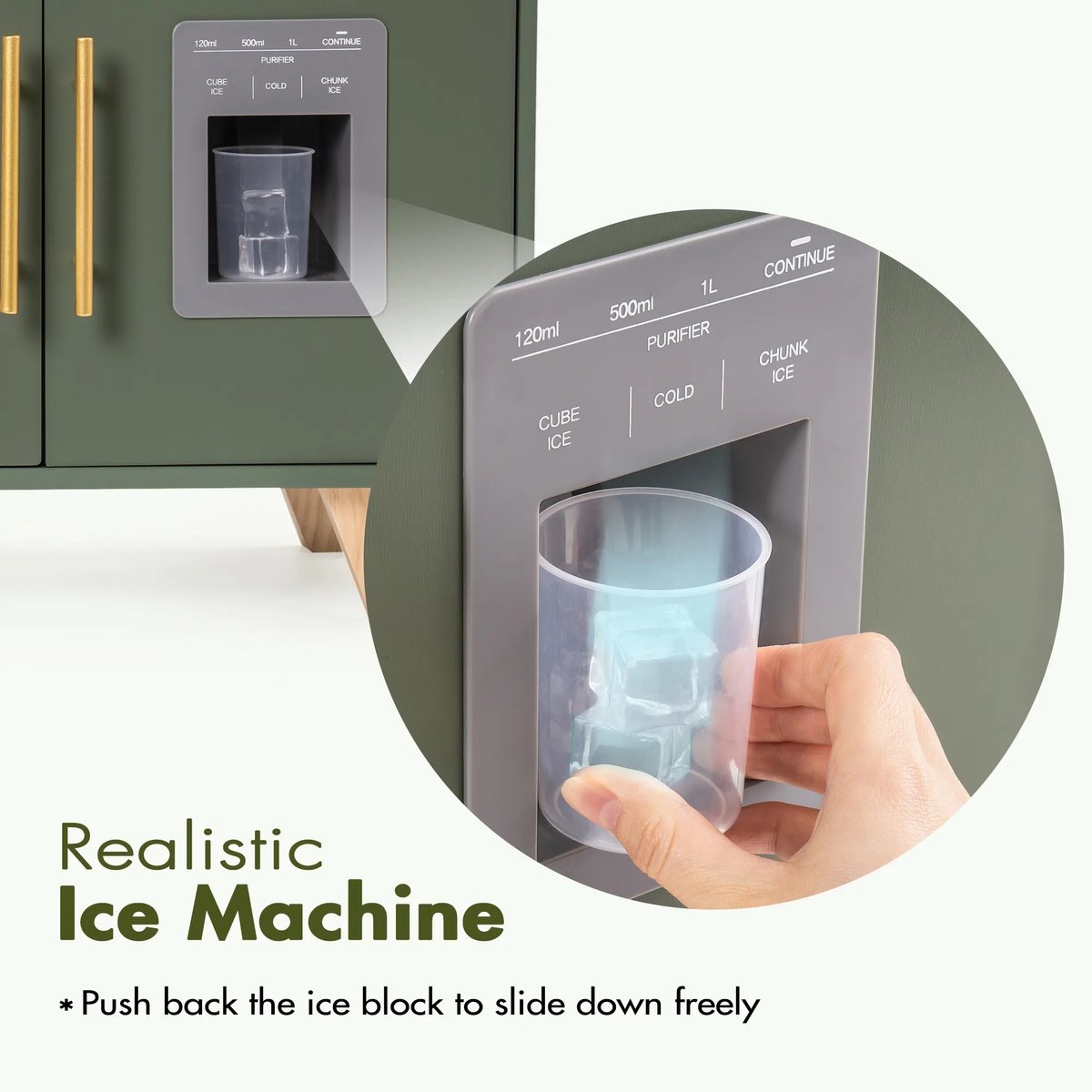 ROBOTIME-Wooden Kids Play Kitchen Set - Kids Kitchen Playset with Pretend Ice Cube Dispenser - WCF04 - Vintage Green - Wood — afbeelding 2