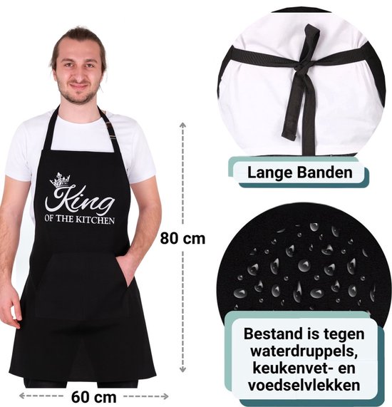 Tablier de cuisine Royal Zwart | 60x80 cm | King de la Kitchen | Tablier avec poches | Tablier de cuisine pour hommes | Cadeau | BBQ de cuisson