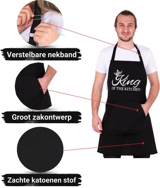 Tablier de cuisine Royal Zwart | 60x80 cm | King de la Kitchen | Tablier avec poches | Tablier de cuisine pour hommes | Cadeau | BBQ de cuisson