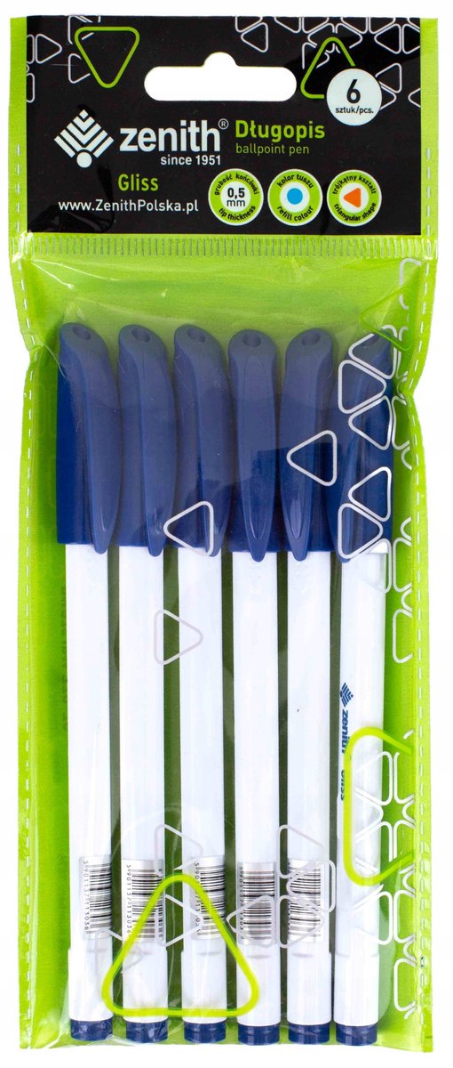 Zenith Gliss Blauwe Balpennen 0,5 mm, Set van 6