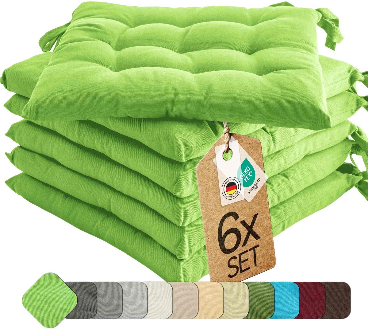 etérea Basic Zitkussen Stoelkussen - Seat Cushion 6 Stuk - 40x40 cm - Appelgroen