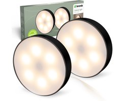 Omslag van Brendz LED ronde Kastverlichting, Touch bediening, USB-C Oplaadbaar, Dimbaar, Magnetisch, 2 stuks, 3 Kleurtemperaturen, Trapverlichting draadloos, Nachtlampje, zwart