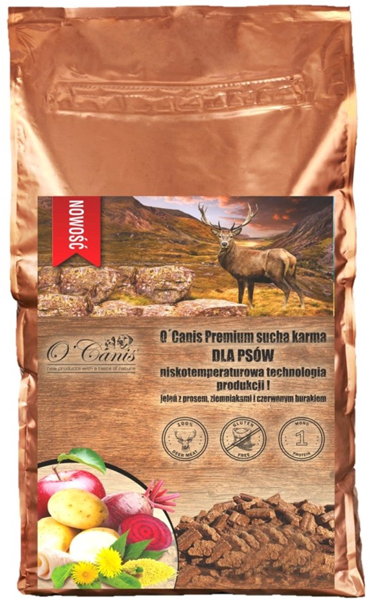 O'canis O’Canis Premium - Droogvoer voor Honden - Hert, Aardappel & Biet - Graanvrij - Hypoallergeen - Ondersteunt Spijsvertering - 12 kg
