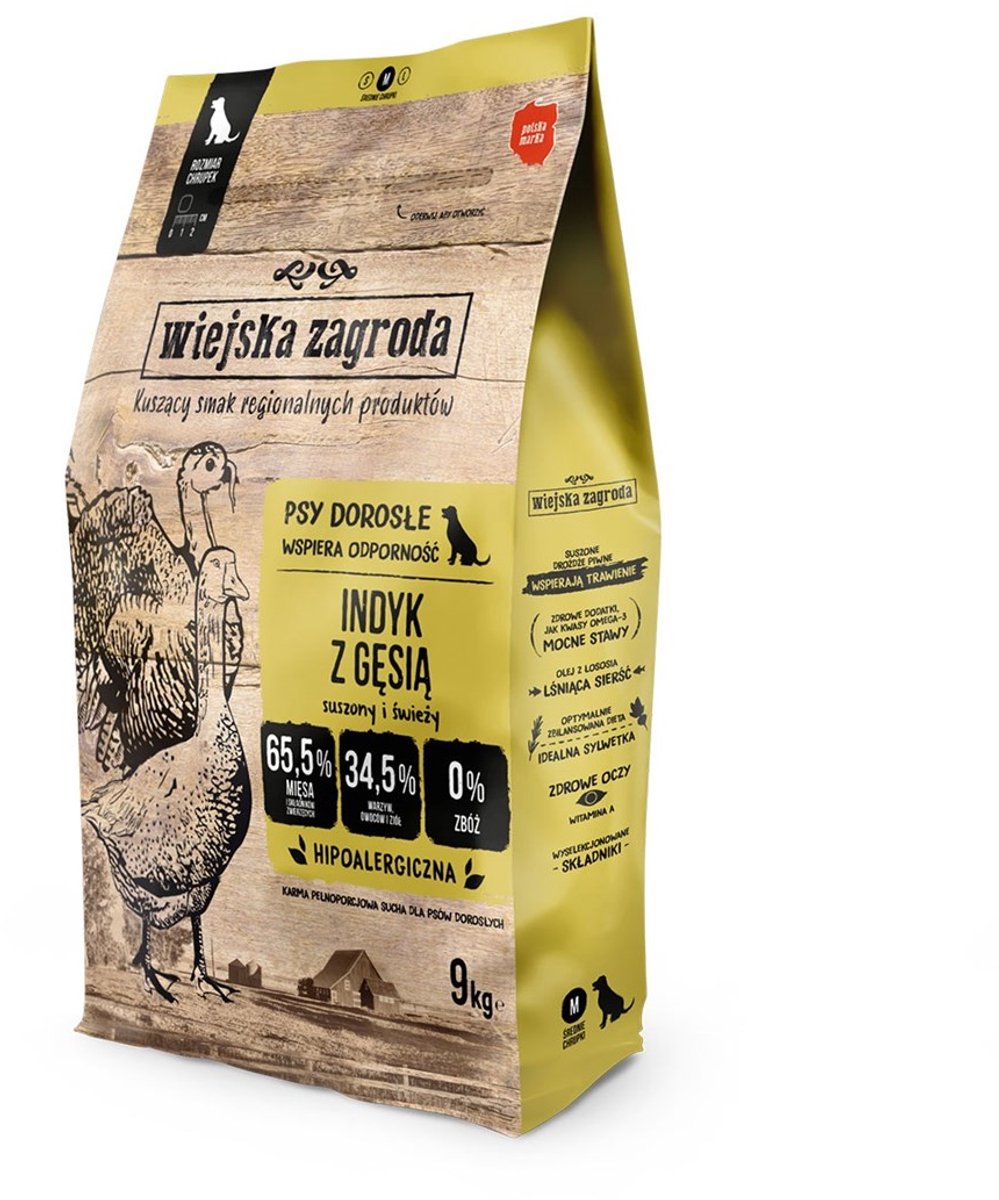 WIEJSKA ZAGRODA Wiejska Zagroda - Droogvoer voor Honden - Kalkoen & Gans - Brokken M - Graanvrij - Gezonde Spijsvertering - 9 kg