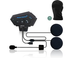 IMENGINE® Bluetooth Motorhelm Headset – Inclusief GRATIS Bivakmuts - IP67 Waterdicht – 12u Praattijd – Helder Geluid – Draadloos Communicatiesysteem – Geschikt voor alle Helmen – vaderdag cadeau - One Size – Zwart