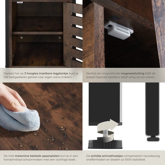 tectake - Table de chevet Waterford - 40x42x60.5cm - industriel - marron foncé - 404724