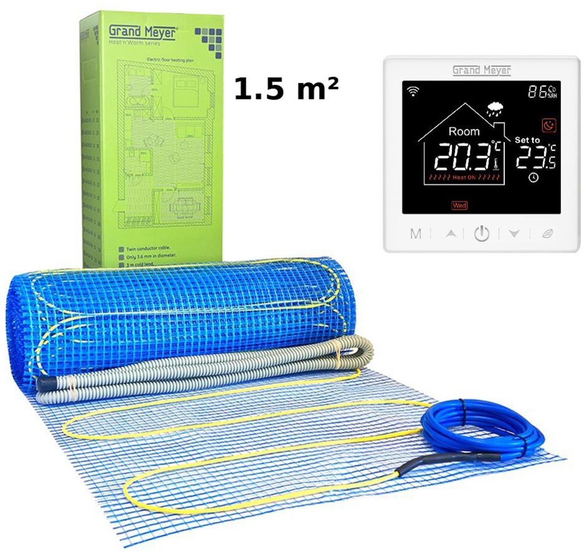 Elektrische vloerverwarmingsset 1,5 m², 170 W/m² + SN-10 Thermostaat, Grand Meyer
