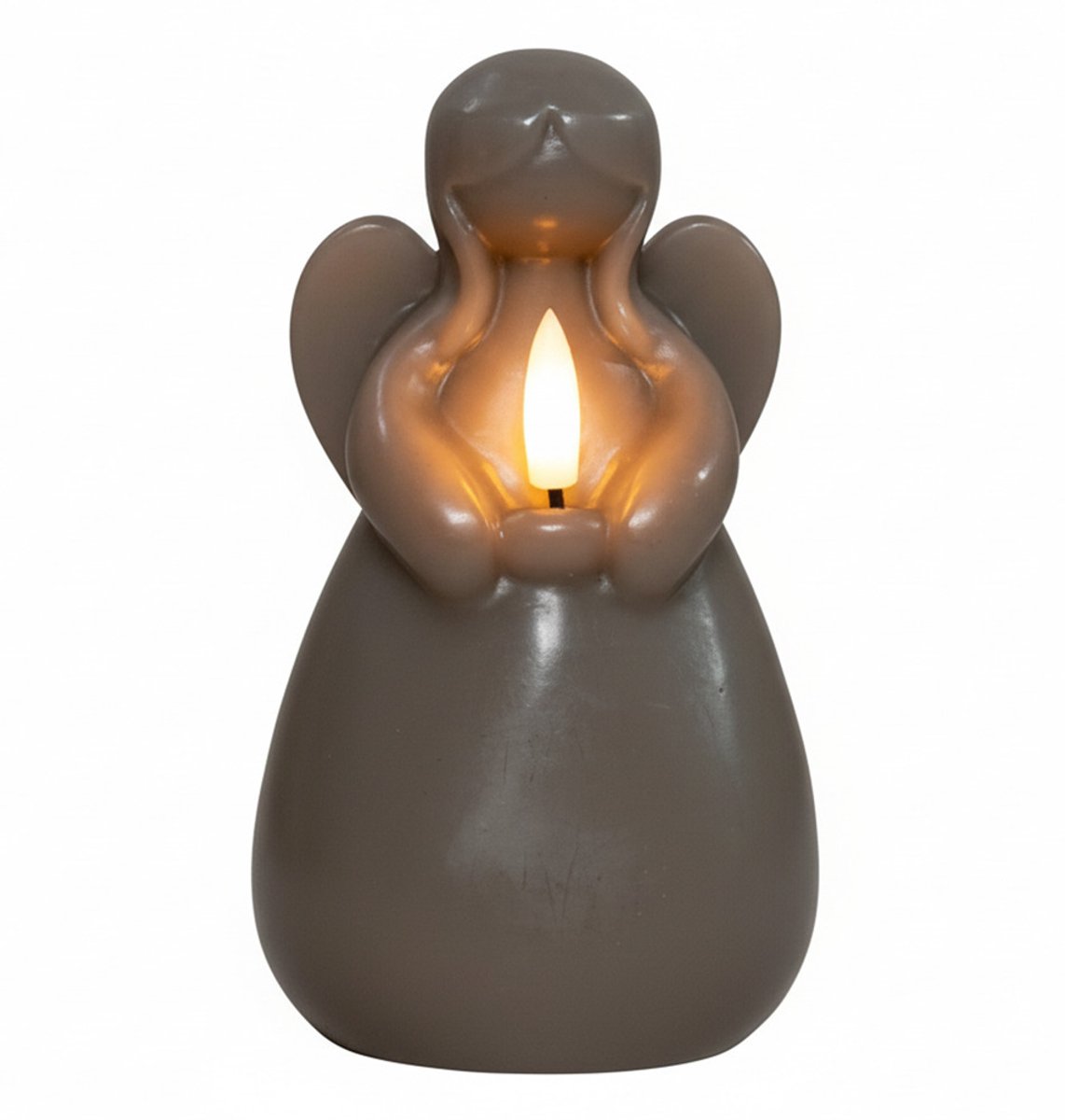 Anna's Collection Kerst thema LED kaars engel - taupe - 14 x 8 cm - met timer - op batterijen