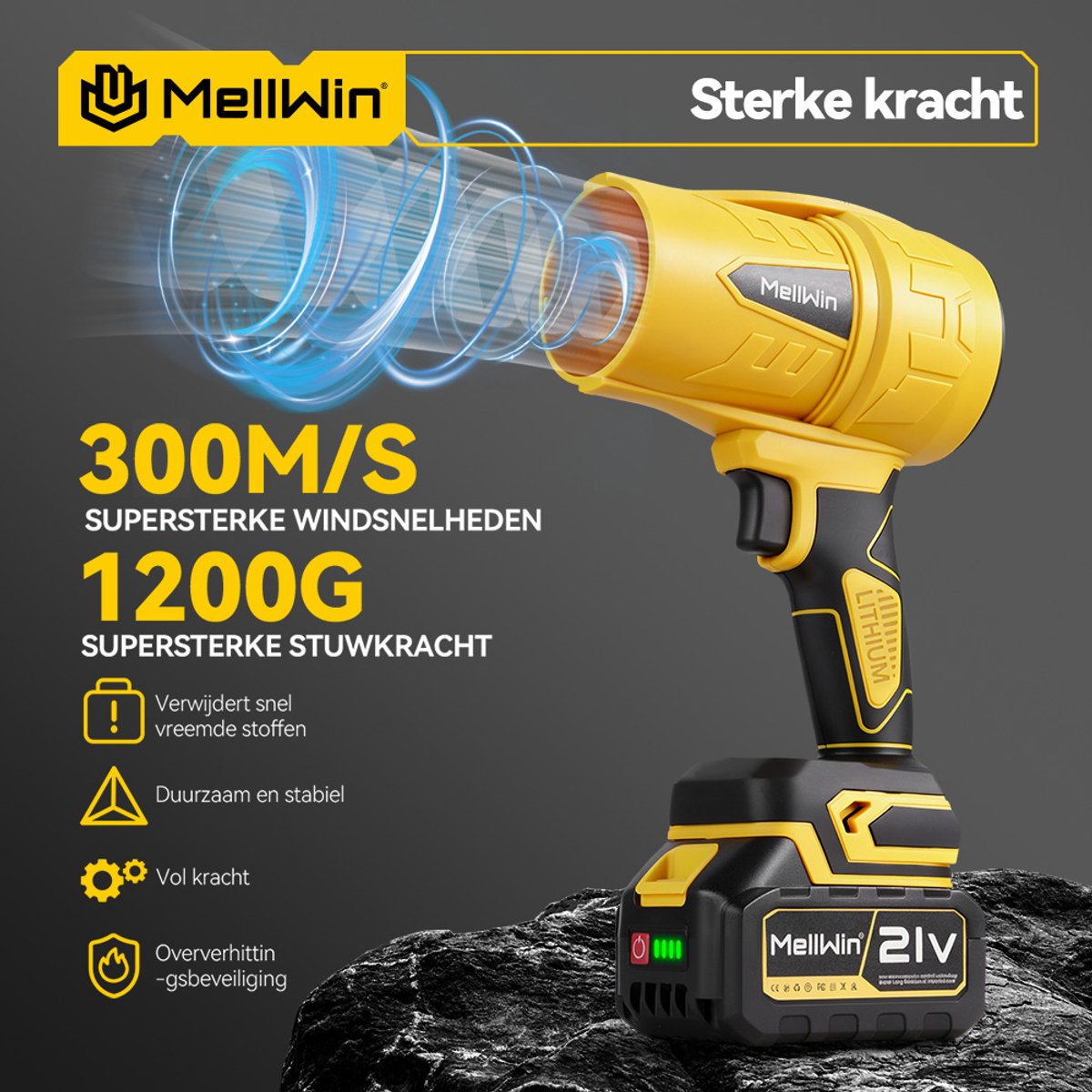 MellWin Accu Bladblazer 300m/s – 2x 4.5Ah Borstelloze Motor thumbnail 2