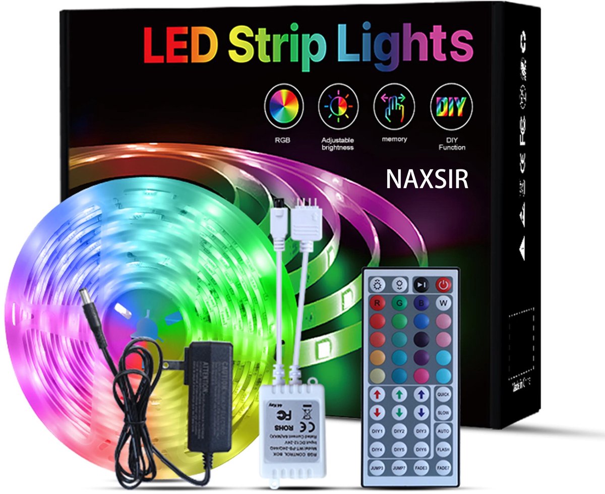 NAXSIR RGB LED-strips - 5 m - Led-strip Voor Binnen -Infraroodafstandsbediening - Met Muziekfunctie/Timerfunctie