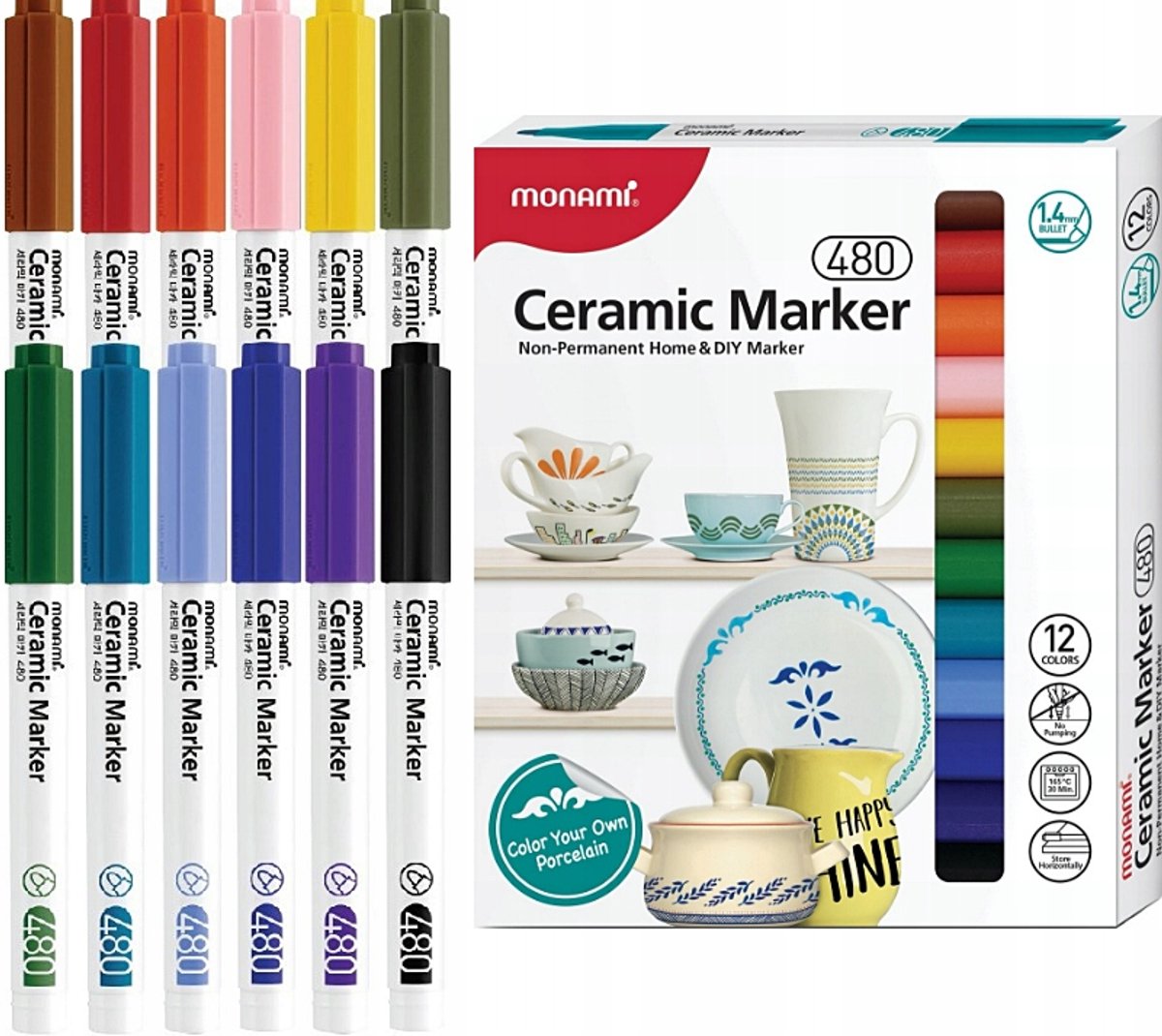 Keramiek & Glas Markers - 12 Kleuren Set