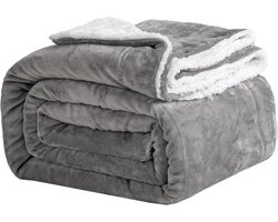 Knuffeldeken 200 x 230 cm, grijs, fleecedeken, woondeken, Sherpa Bankdeken, warm, zacht voor de winter, grijs, 200 x 230 cm