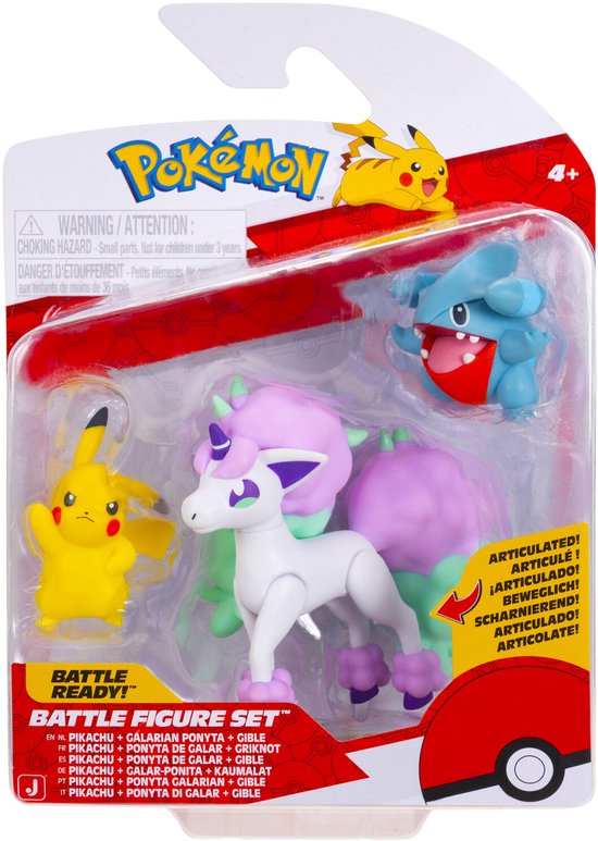 Pokémon - Set de figurines de combat (PK 3 : Gible, Pikachu #5 et Ponyta de Galar) W26