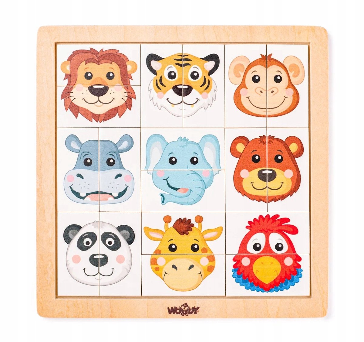 WOODYLAND Houten Puzzel met Dierenkoppen - Educatief Speelgoed