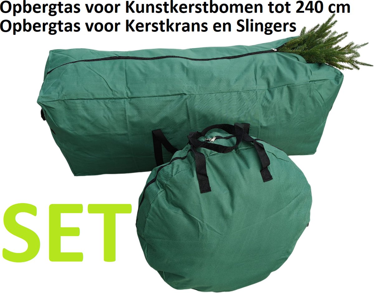Premfy Luxe Kerst Opbergtassen voor Kunstkerstboom tot 240cm / Kerstkrans Kerstslinger Guirlande - Opbergtas Kerstboom - Opbergtas Kerstkrans - Opbergbox Kerstballen - Kerstslinger - Kerstversiering Opbergen - SET 2 stuks - Organizer - Zak / Tas Hoes