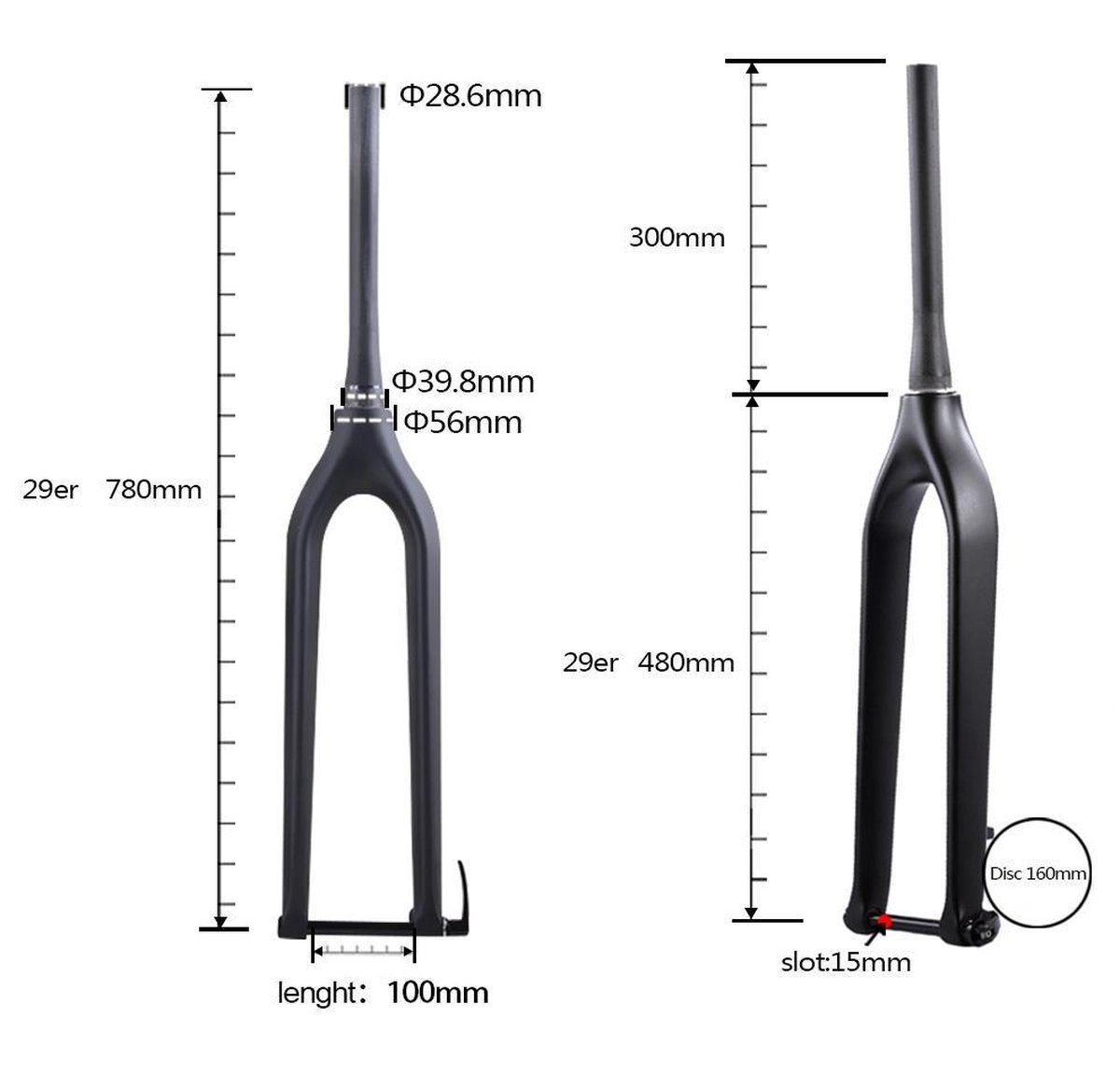 holte tandarts Doen 29'' Carbon vaste voorvork 15mm tapered - strand vork - beach -  mountainbike - | bol.com