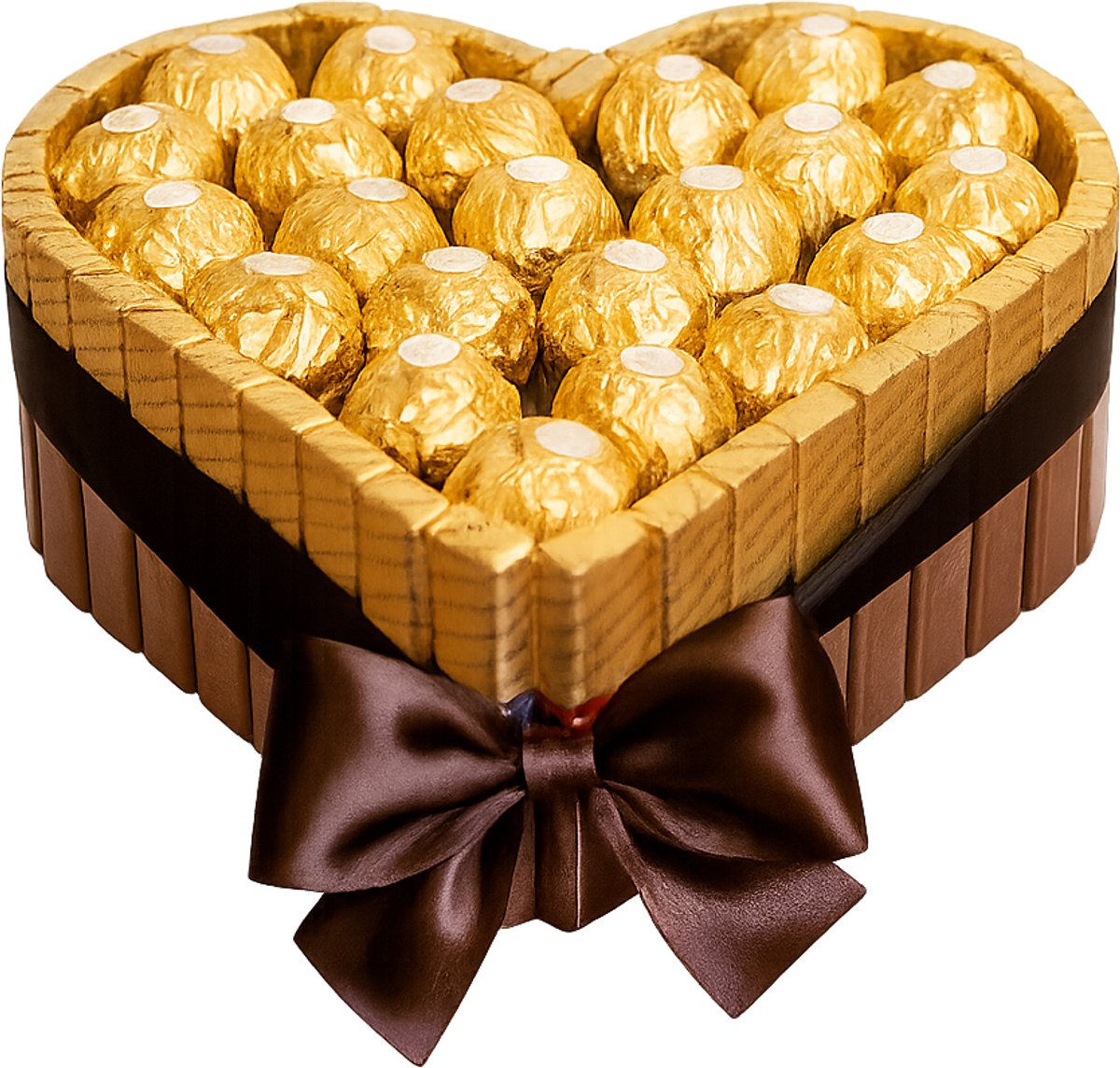 Luxe Hartvormig Chocoladecadeau met Ferrero Rocher & Merci – Elegant met Satijnen Strik - valentijn - moederdag