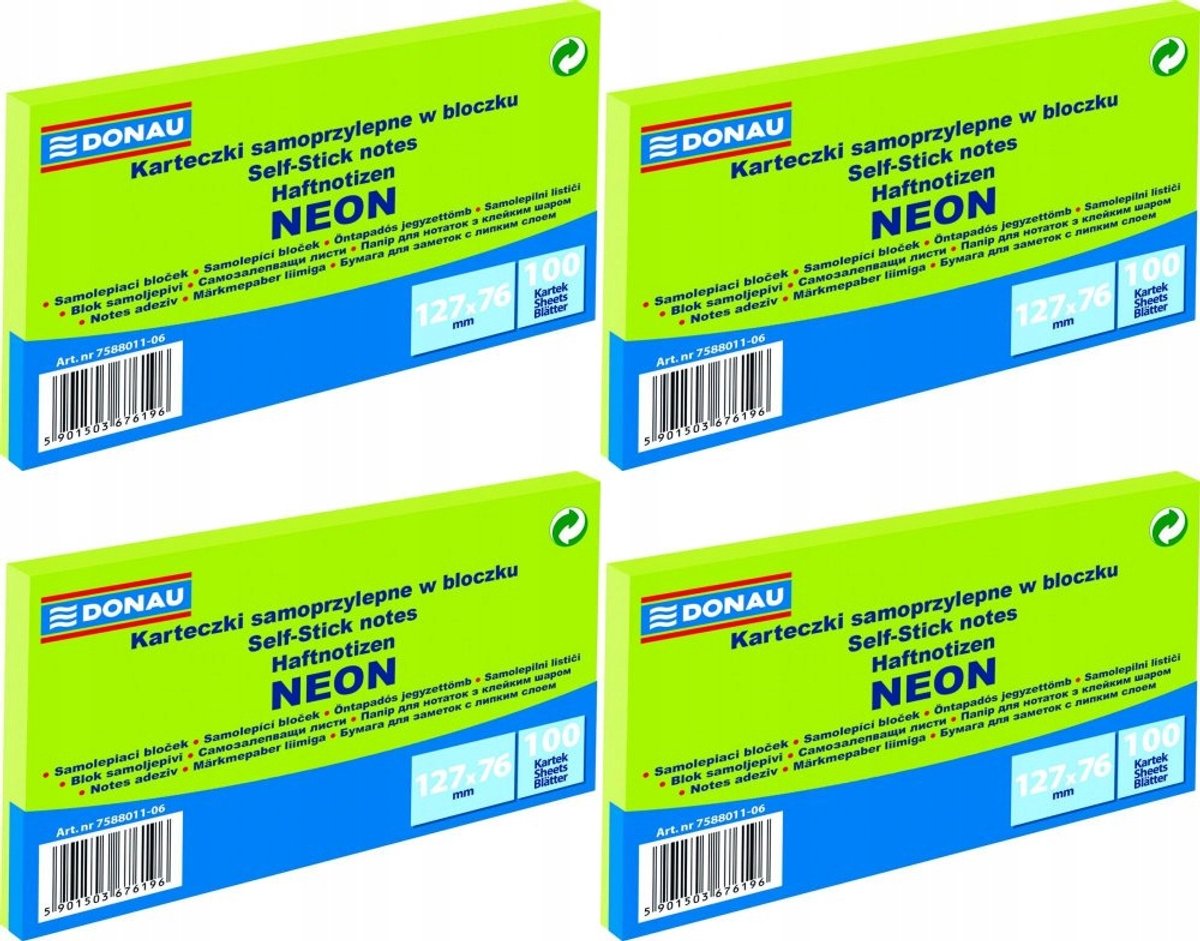 Donau Notitieblokjes 127x76mm Neon Groen - 4x100 Vellen