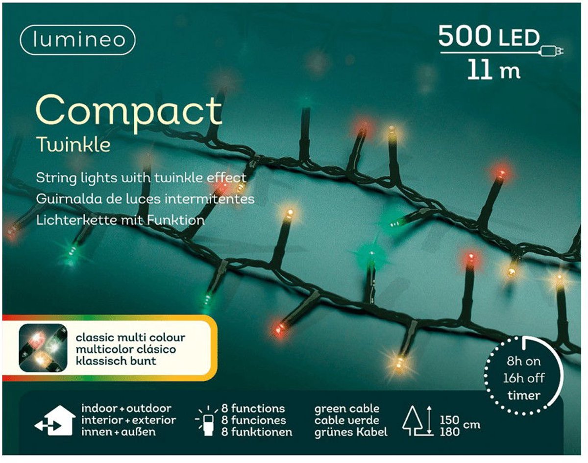Lumineo kerstverlichting LED Compact Lights Twinkle 11m, multicolor