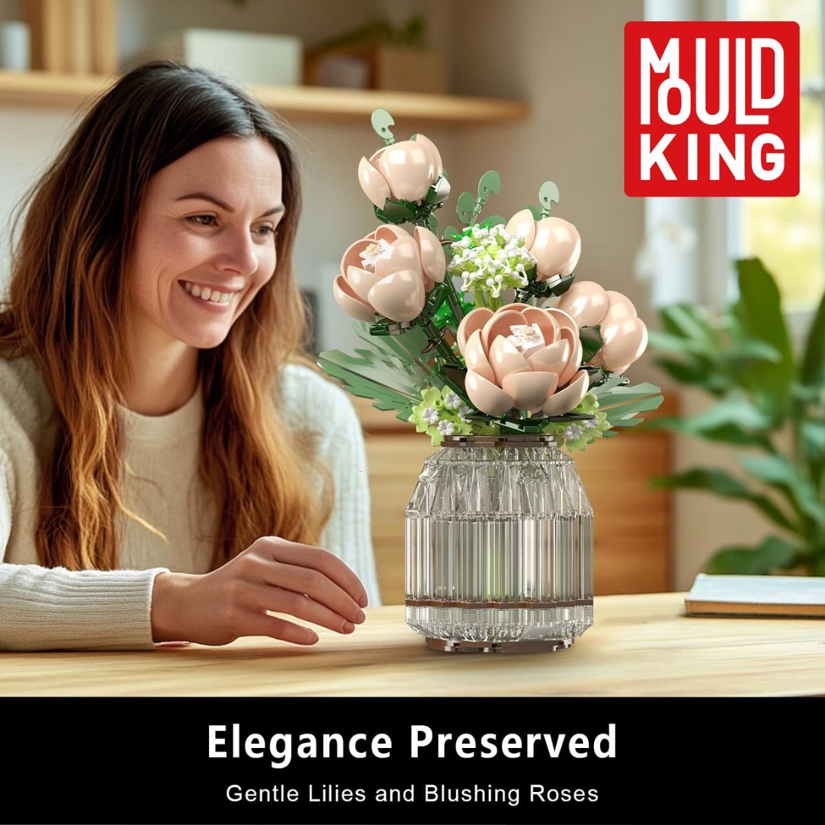 Mould King 24109 Roze Rozen bouwset | Botanical Flowers Collection | Classic Creator STEM speelgoed bloemen bouwpakket | Bloemenpracht kunstbloemen modelbouw voor volwassenen & kinderen | geschikt voor Lego | Bouwdoos met 981 bouwstenen — afbeelding 9