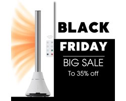 BLACK FRIDAY (35% Korting) – BASOO BS-7100 Bladloze Ventilatortoren Wit – 2-in-1 Slimme Verwarming & Koeling – Stille Ventilator met Afstandsbediening