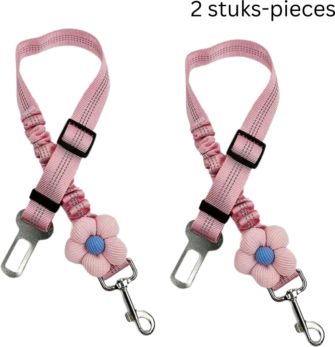 FA-VE Autogordel Hond 2x Roze – Set van 2 Veiligheidsriemen voor Hond Auto – Verstelbaar & Schokabsorberend – Met Bloem – 58-79 cm