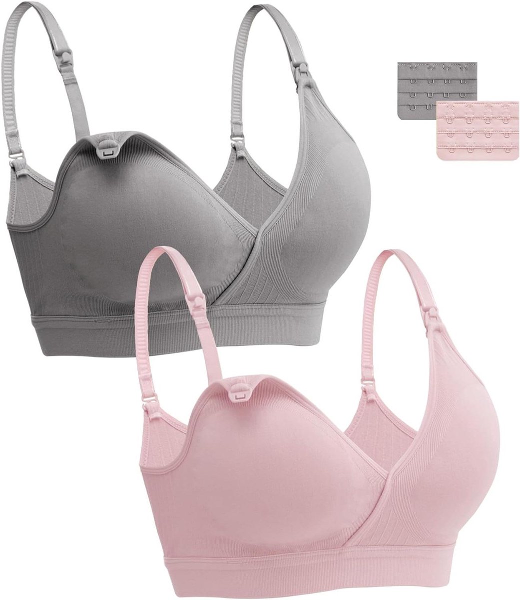 2-Pack Naadloze Nursing BH voor Vrouwen - Draadloos, Comfortabel en Handig - Geschikt voor Moederschap en Borstvoeding met Verwijderbare Pads en Extenders