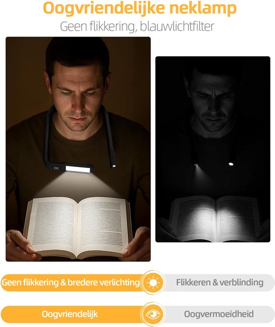 Gloovon® - Neklamp - Leeslampje voor Boek - Boeklampje - Nek lamp oplaadbaar - Bureaulamp - Leeslampje voor in Bed - 3 Kleuren Licht - Dimbaar - Flexibel - Timer - Zwart van Merkloos — afbeelding 3