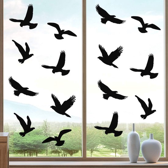Lot de 20 grands autocollants anti-collision pour fenêtres en forme d'oiseau, pour prévenir les collisions avec les vitres (accessoires de party).