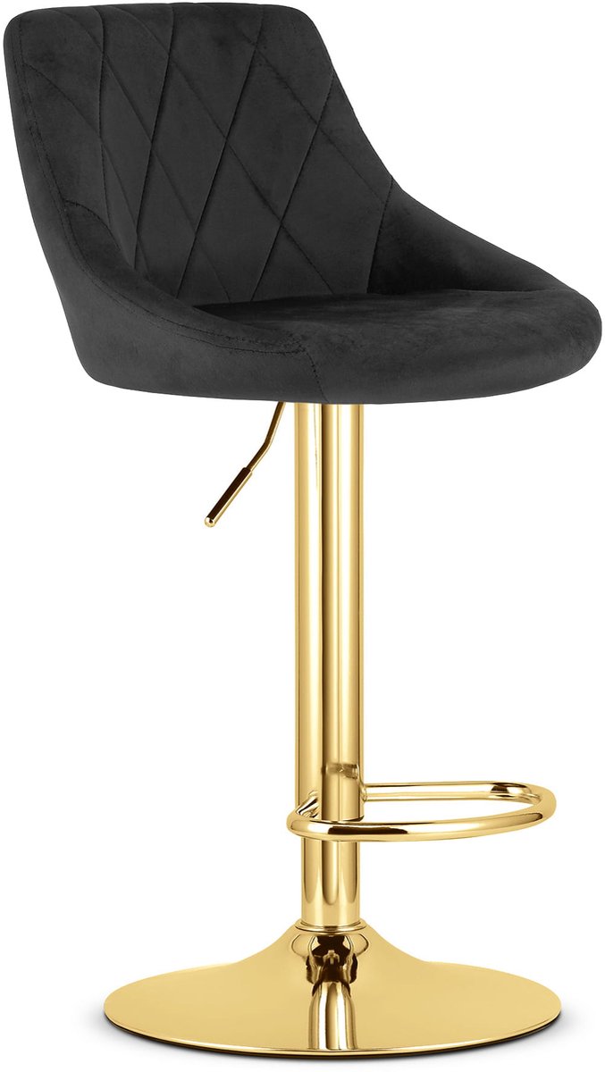 LEOBERT Barkruk AREX – Velvet Zwart – Goudkleurig Onderstel – Hoogte Verstelbaar – 360° Draaibaar – Modern Design – Max. 110 kg