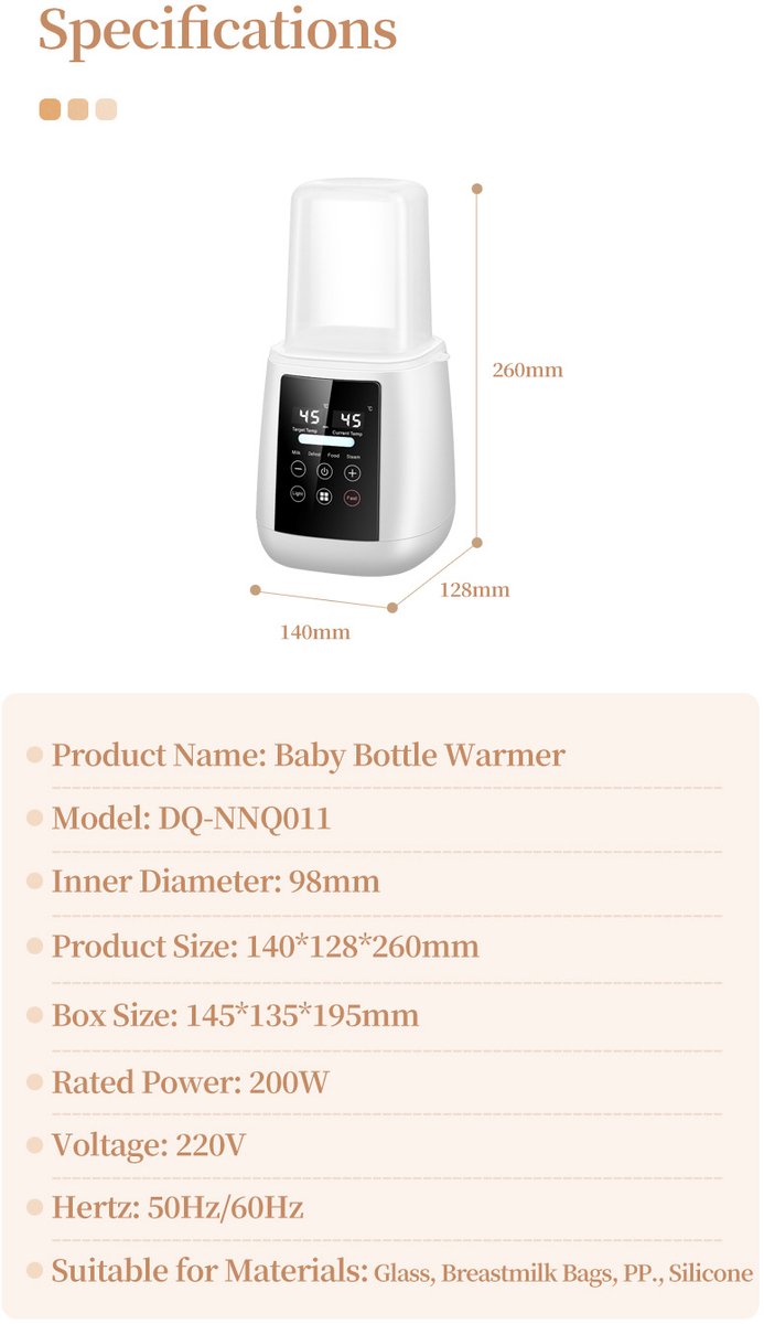 10-in-1 Flesverwarmer - Babyvoeding Warmer - Snel Opwarmen (2-5 min) - Exacte Temperatuur - Nachtlampje - Timerverwarming — afbeelding 2