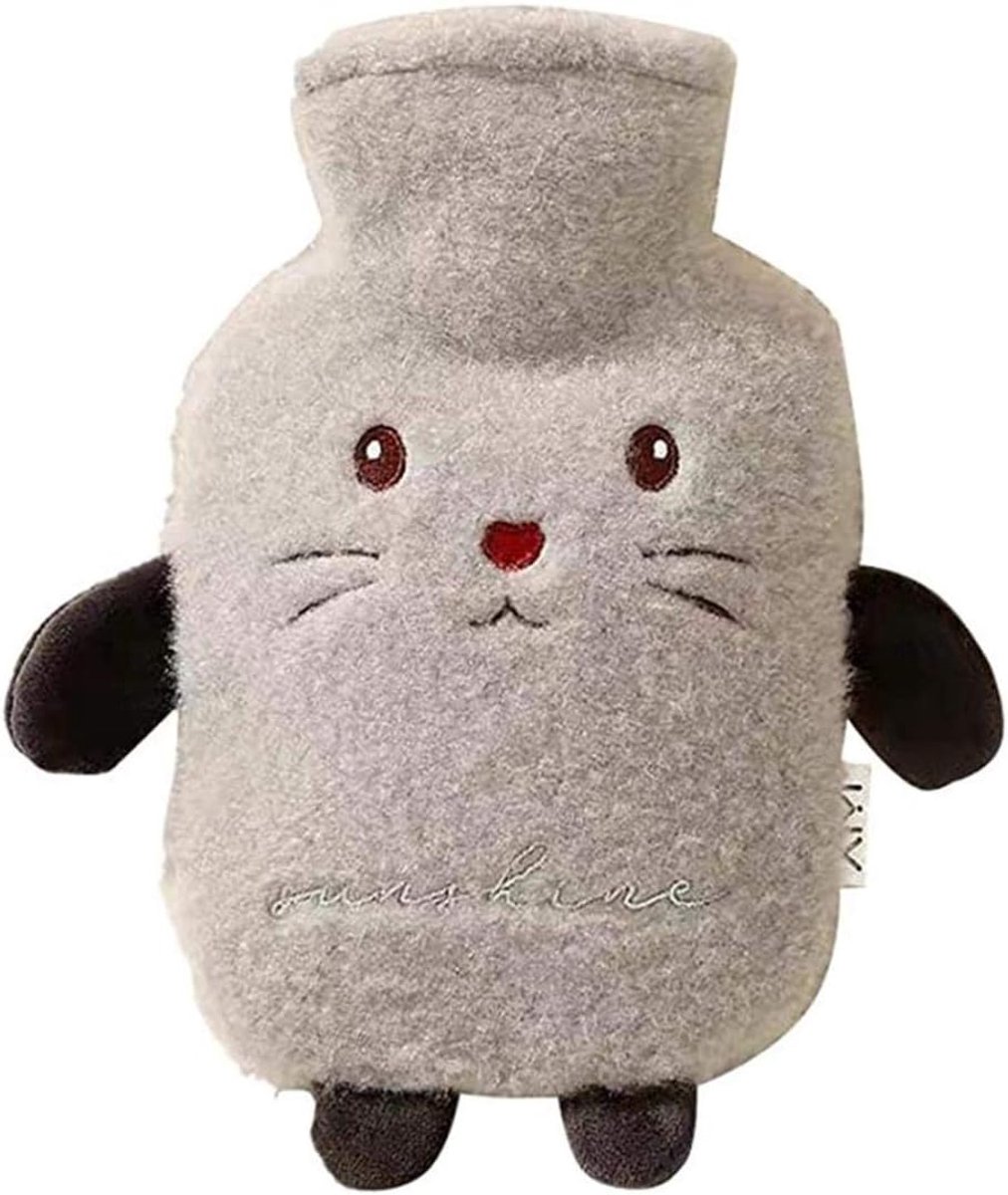 Zachte Pluche Warmwaterkruik met Verwarmende Hoes - 1 Liter - Lekvrij en Veilig voor Comfort en Pijnverlichting - Perfect Cadeau voor Winter