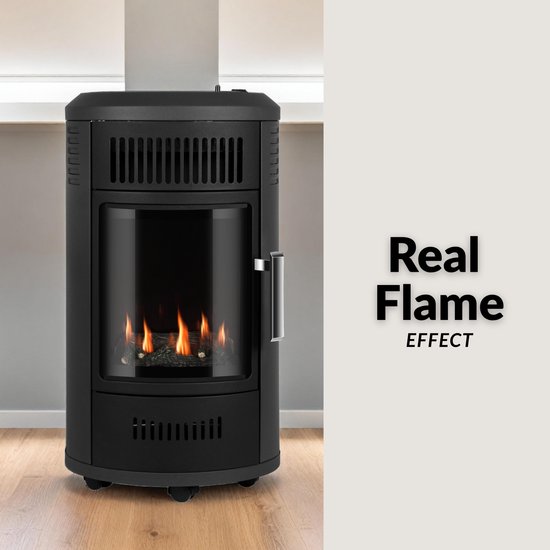 Propatech gaskachel – 3400 watt – Mobiele Verwarming met Houtblok-effect – Propaan - compleet met 30 mbar Slangset & Gasdrukregelaar