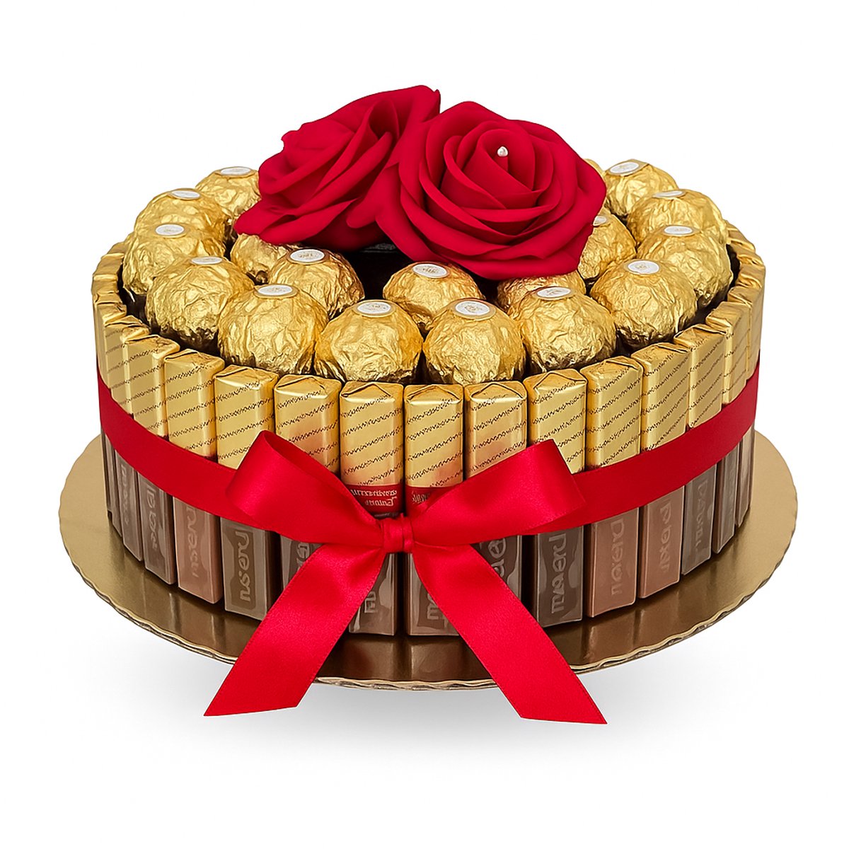 Ferrero Rocher & Merci Luxe Chocolade Taart met Rode Rozen