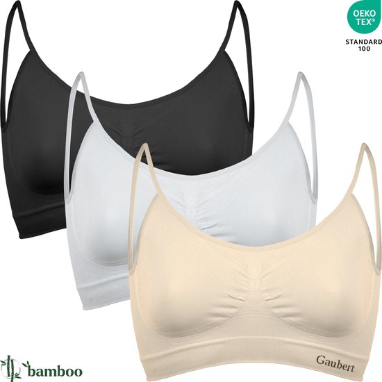 Lot de 3 BH Comfort sans coutures en Bamboe - Sans armatures - Bretelles spaghetti réglables - Sous-vêtements en Bamboe - Noir , Zwart , Wit - Taille 2XL/3XL - GBTW-3105- Mix-1