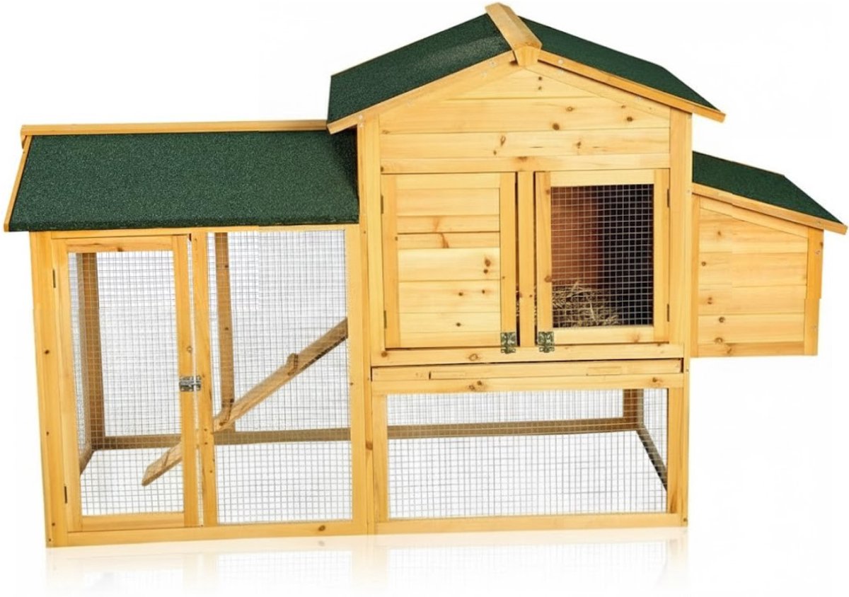 White-Label® Kippenhok - Kippenren - Kippenhok met Ren - Konijnenhok - Konijnenren - Hout - Natuurlijk en Groen