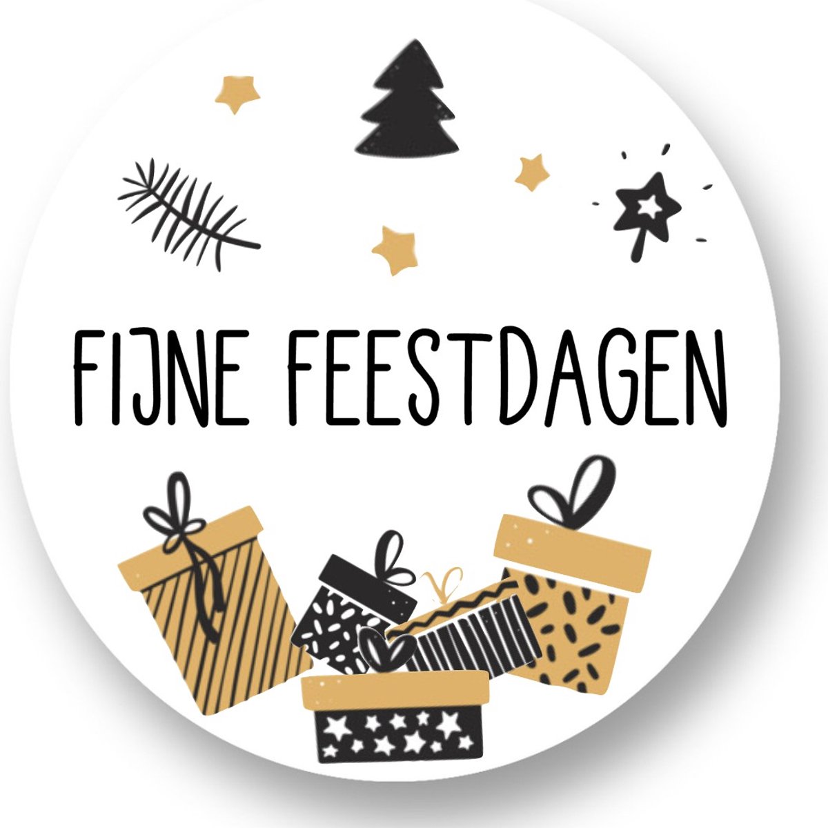 30x Sluitsticker: Fijne Feestdagen Pakjes - Kerst labels - Feestdagen - Feest Sluitzegel - Rond - Cirkel - Stickers - Envelop sticker - Feestdagen - Kaart - Cadeau – deco - 40mm - kerstboom, pakje, bal, muts, koffie - RoNa Design