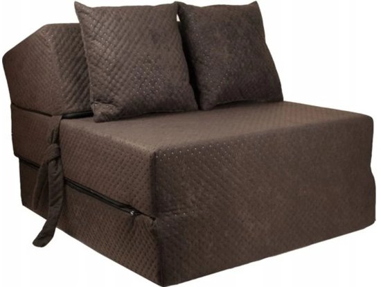 Matelas d'appoint pliant de Luxe marron - Matras de camping 200 x 70 x 15 cm - Avec Coussins et housse lavable