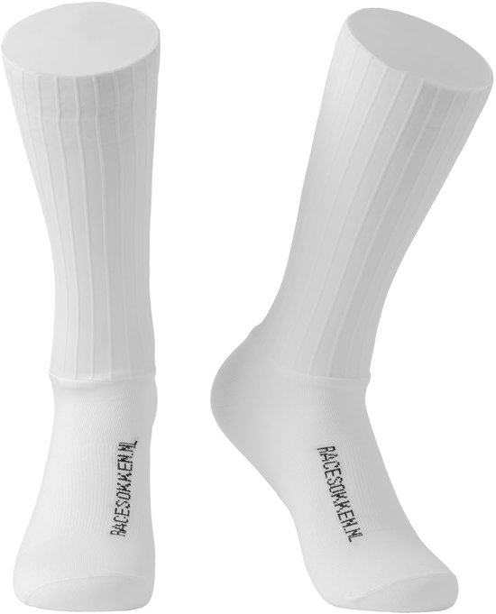 Chaussettes de cyclisme Aero TT - Double bord antidérapant - Wit - Tailles 40-45 - Cyclisme et VTT - Chaussettes de cyclisme - racesokken.nl