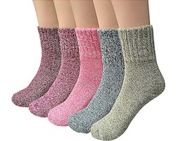 Sokken - Huissokken - Dikke Sokken - Winter Damessokken - Warme Wollen Sokken - Kleurrijke Gebreide Sokken Thermische Sokken Sokken - 5 Paren
